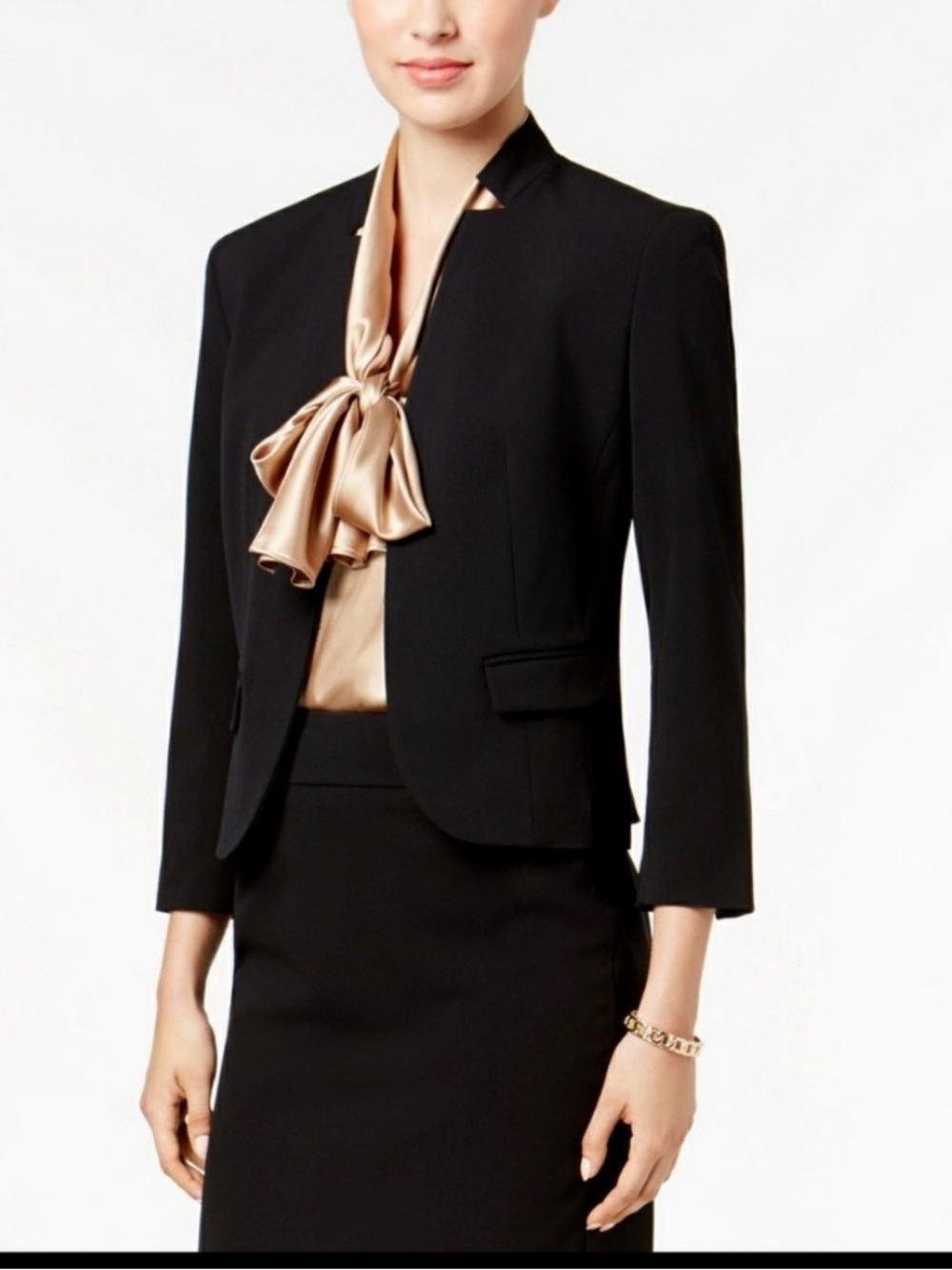 Nine West Black Cropped Open-Front Blazer